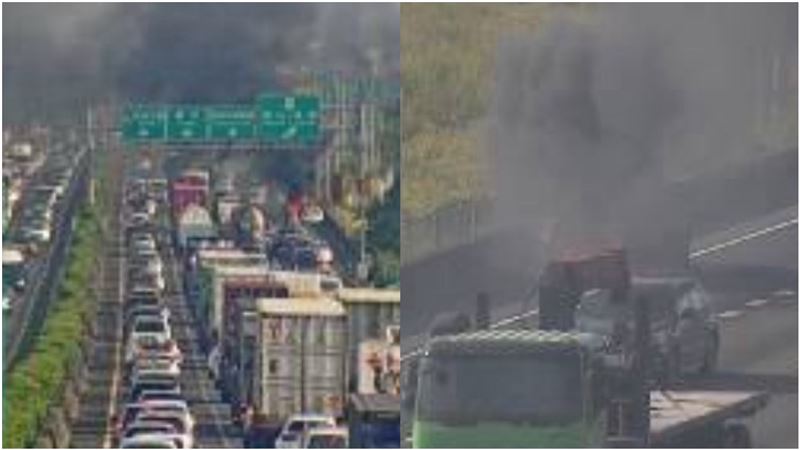 新／國道火燒車！濃煙染黑天空…嚴重回堵
