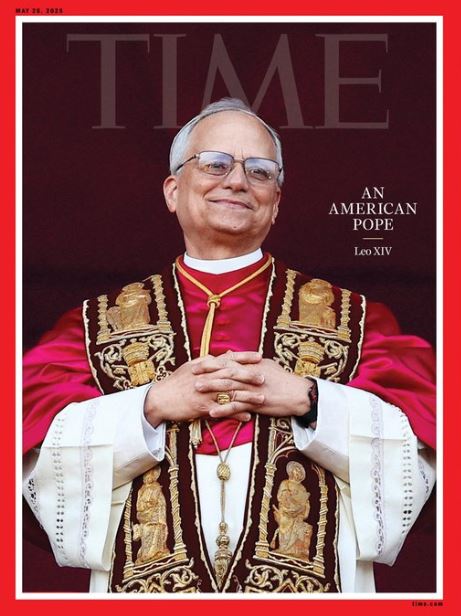 新任美籍教宗良十四世登上時代雜誌封面。(圖/翻攝自《時代雜誌》X)