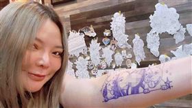 小甜甜（左起）把茼蒿、冬粉都刺進手臂內側（圖／翻攝臉書）