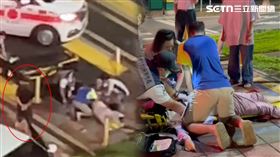 民眾與救護人員急救婦人，酒駕男子冷眼旁觀，一副事不關己。（圖／翻攝畫面）