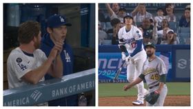 ▲大谷翔平敲出本季第15轟，佐佐木朗希被拍到在休息區發出讚嘆。（圖／翻攝自MLB官網）