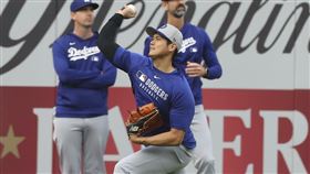 ▲大谷翔平進行練投。（圖／美聯社／達志影像）