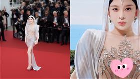 ▲趙櫻子在坎城影展紅毯的裝扮裸露，受到網友熱議。（圖／翻攝自微博） 