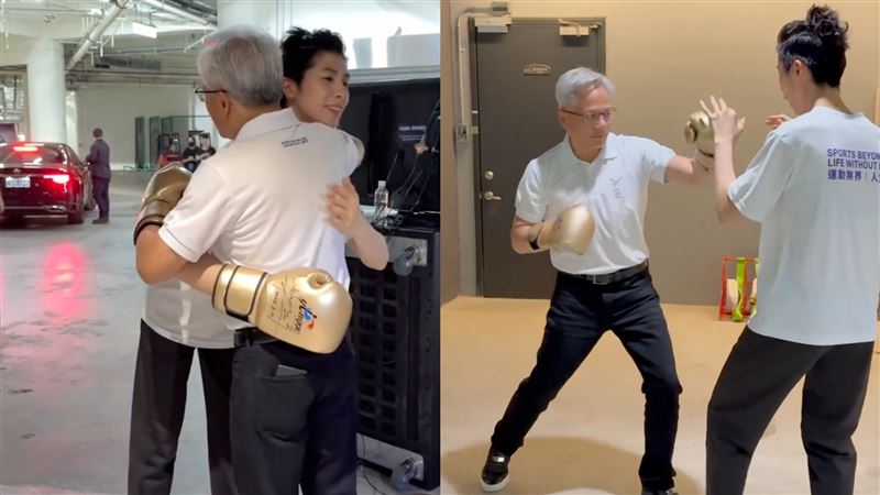 黃仁勳後台擁抱林郁婷　戴拳套過招畫面曝
