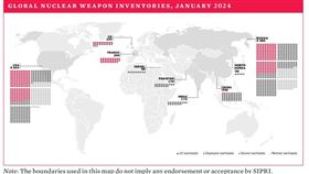 ▲ 截至2024年1月全球核武器庫存。（圖／翻攝自《斯德哥爾摩國際和平研究所（SIPRI） 2024年年鑑》）  