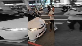 中轎車，停車，霸佔斑馬線，嗆行人「要過不會繞」，(圖／翻攝自社會事新聞影音)
