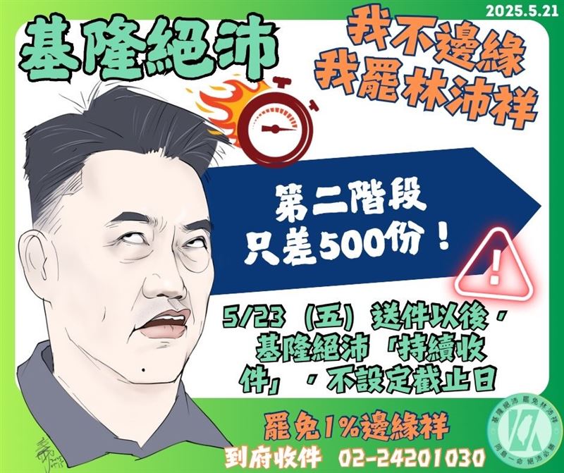 罷團表示，目前離法定門檻僅差500份，呼籲民眾盡速交件。（圖／翻攝自基隆絕沛threads）