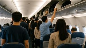 搭飛機 出國 機艙 拿行李 示意圖／AI生成