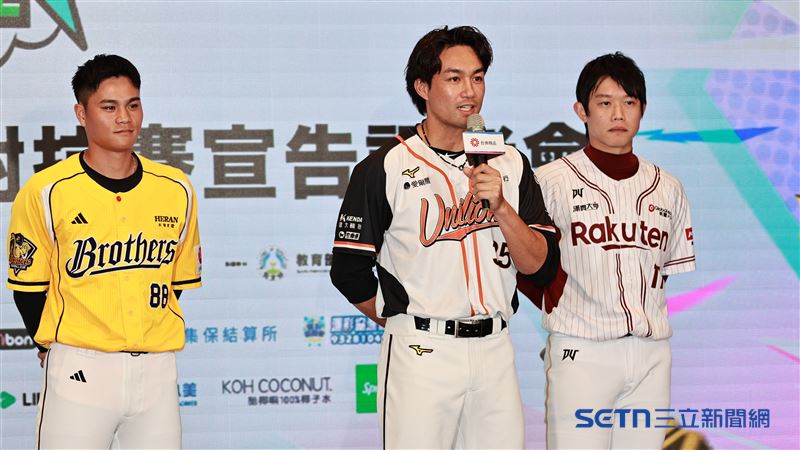 2025中職明星對抗賽宣告記者會，統一獅球員潘傑楷拉票。（圖／記者劉彥池攝影）