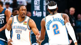 ▲奧克拉荷馬雷霆亞歷山大（Shai Gilgeous-Alexander）、威廉斯（Jalen Williams）合轟74分在客場險勝明尼蘇達灰狼，西決率先聽牌。（圖／翻攝自X平台 @okcthunder）