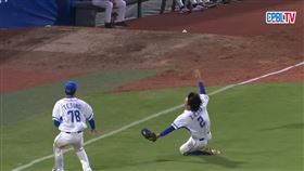 ▲富邦悍將游擊手林澤彬8局演超狂6星級接殺美技。（圖／擷取自CPBL TV YT頻道） 