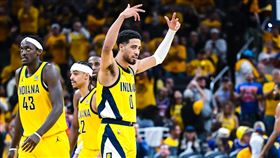 ▲哈利柏頓（Tyrese Haliburton）32分「大三元」帶領溜馬3連勝尼克聽牌。（圖／翻攝自溜馬推特）