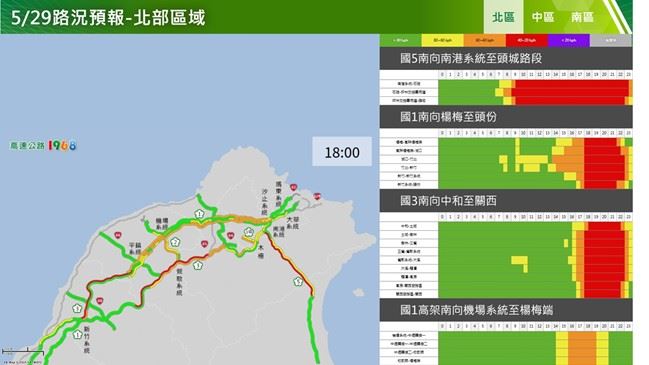 明起國5南港系統-頭城路段，國1南向楊梅至頭份，國3南向中和至關西三路段都會有車潮湧現。（圖／高公局提供）