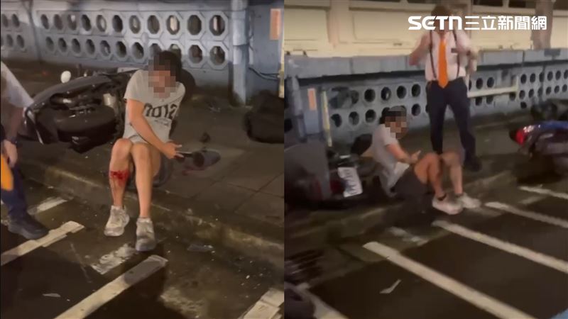 張男右小腿骨折，坐在地上痛得哇哇大叫。（圖／翻攝畫面）
