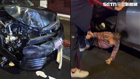 黃姓運將暴衝撞爛整排汽機車，全身癱軟被拖下車。（圖／翻攝畫面）
