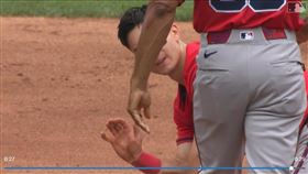 ▲費爾柴爾德（Stuart Fairchild）盜二壘弄傷手指傷退。（圖／翻攝自MLB官網）