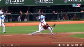 ▲申皓瑋跑一壘「中蛋」傷退。（圖／翻攝自CPBLTV）