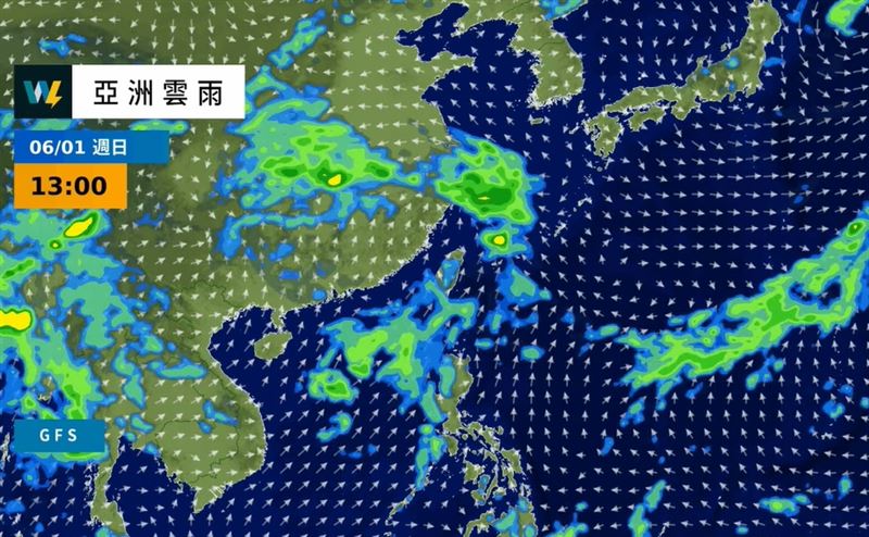 今日受到偏南風水氣逐漸北移影響，南部、東南部天氣不穩定。（圖／翻攝自天氣風險 WeatherRisk臉書）