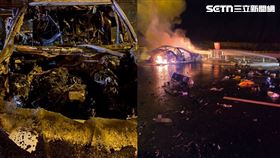 高雄,事故,轎車,廢鐵,隧道,火勢,零件,田寮,中寮隧道,火燒車,自撞,駕駛▲圖片描述。（圖／翻攝畫面）