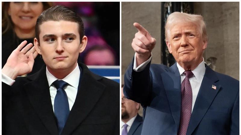 川普(右圖)向來對19歲的兒子巴倫(左圖)感到驕傲。(圖/翻攝X@TrumpBarron__、X@WhiteHouse)