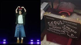 j-hope在大阪場演唱會秀出LV皮箱，看到「TAIPEI」字樣。（左翻攝j-hope INS，右翻攝repro_kyto INS）