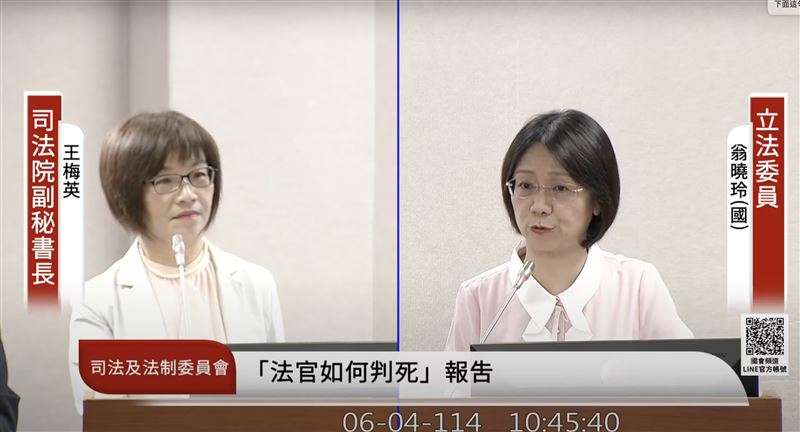 翁曉玲(右)質詢時,批評中選會「是小小的二級行政機關」。(圖/翻攝自國會頻道)