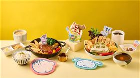 品田牧場推出「蠟筆小新」聯名餐點和周邊商品，消費任一款「小新聯名套餐」可用49元加購隱藏版限量甜點「小新的小心點」。（圖／品牌業者提供）