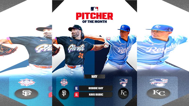巨人賽揚強投雷恩（Robbie Ray）和皇家左投布比奇（Kris Bubic）獲選5月最佳投手。（圖／翻攝自MLB官網）