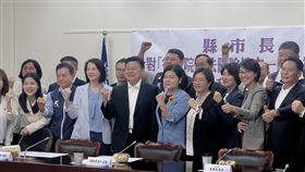 ▲國民黨團總召傅崐萁、書記長王鴻薇、首席副書記長羅智強暨黨籍委員，接見地方縣市首長針對「行政院刪減地方一般性補助款違反財劃法」拜會陳情。（圖／記者蘇晏男攝影）