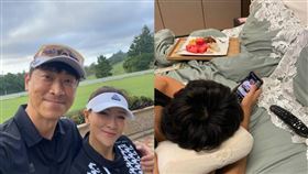 曾雅蘭（右）替兒子切好水果，讓侯昌明（左）吃醋。（圖／翻攝自侯昌明臉書）