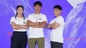 ▲文姿云（左起）、陳彥博跟蕭俊文錄實境節目挑戰。（圖／記者鄭孟晃攝影）