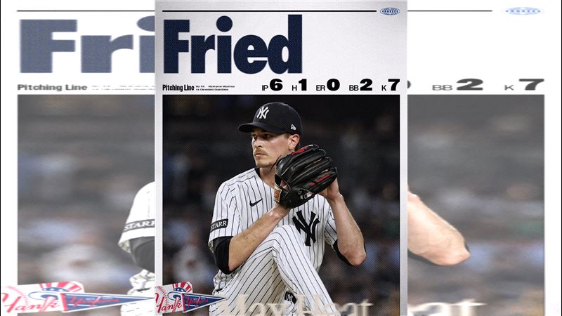 洋基先發投手佛里德(Max Fried)6局僅挨1安,拿下本季第8勝。(圖/翻攝自洋基推特)