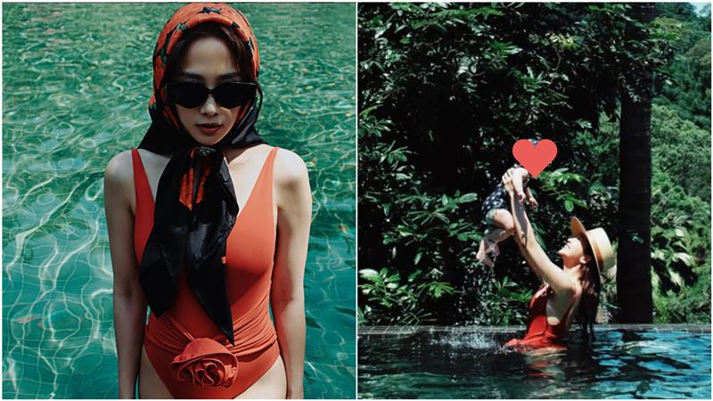 鬼鬼火辣泳裝抱女兒戲水！親認：妹子本妹