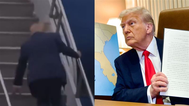 昔諷拜登太老走不穩 川普登機險跌全被拍