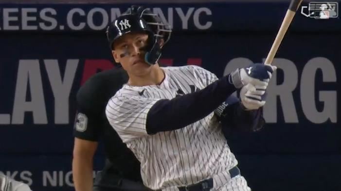 賈吉（Aaron Judge）9日擊出雙響砲，生涯第43場單場至少2轟。（圖／翻攝自MLB官網）