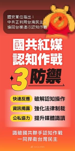 民進黨揭國共紅媒「認知作戰一條龍」。（圖／翻攝自民進黨臉書）