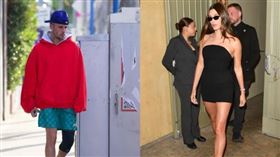 小賈斯汀（左）6月初出門時被人拍到十分隨性的打扮，恰好跟老婆海莉（右）順利達成價值美金10億元商業交易後的意氣風發成反比，加深了外界的揣測。（東方IC）