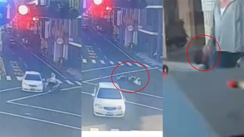 蘇男駕駛白車逆向撞人，肇事後蹲在路旁。（圖／翻攝畫面）