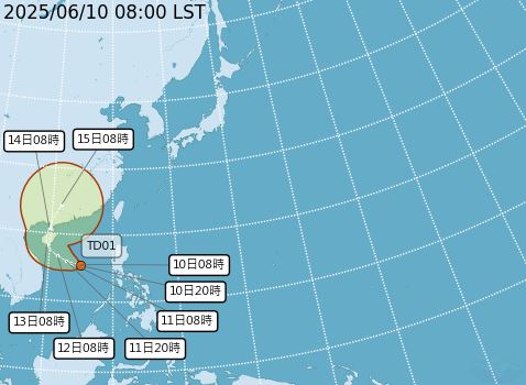 熱帶性低氣壓TD01已在今(10)日上午8時生成。(圖/翻攝自氣象署)