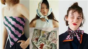 韓星潮人都愛的絲巾，老派新潮回歸！不只能綁脖子，還能變髮帶、包包、罩衫。（圖／品牌業者提供）