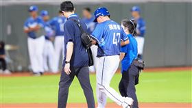 ▲張進德代打後腿部不適退場。（圖／富邦悍將提供） 