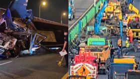 台北,事故,車道,貨車,砂石車,內湖,自撞,國道一號,吊車▲圖片描述。（圖／翻攝畫面）