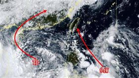 熱帶擾動94W增強中，預估明日抵達台灣東半部。（圖／翻攝自觀氣象看天氣臉書）