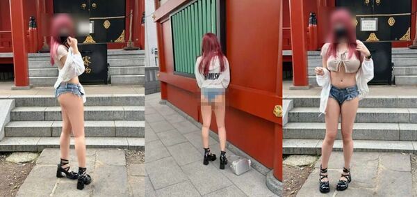 一名台灣女網紅穿超短褲在日本神社拍照,遭網友罵翻。(圖/翻攝Dcard)