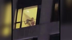 ▲情色網紅直接趴上窗戶啪啪啪，激情忘我火辣Live秀看的樓下的觀眾血脈噴張。（圖／翻攝自X平台 @蕎麥甜甜茶）