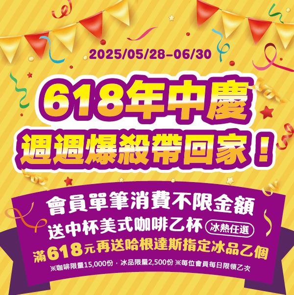 萊購物消費618元,中杯美式+哈根雪糕限量免費送。(圖/品牌業者提供)