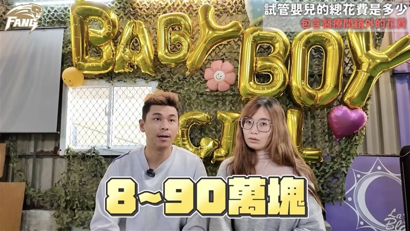 「豹子腿」方昶詠與妻子先前經歷多次懷孕失敗,透露花了8、90萬元做試管嬰兒。(圖/翻攝自豹子腿方昶詠YouTube)