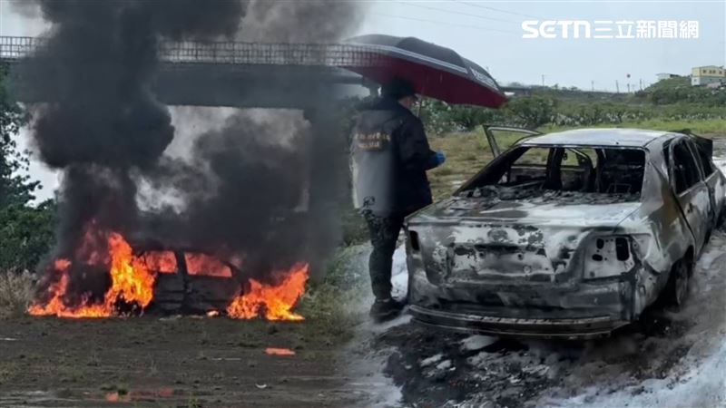 火燒車滅了,後座尋獲一具男焦屍。(圖/翻攝畫面)