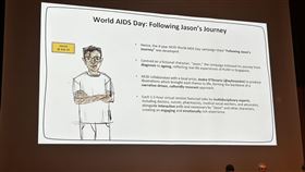 APACC首日會議中，講者Arun Kumar透過漫畫圖文方式分享HIV感染者「Jason的故事」讓在場與會者動容。（圖／記者簡浩正攝影）