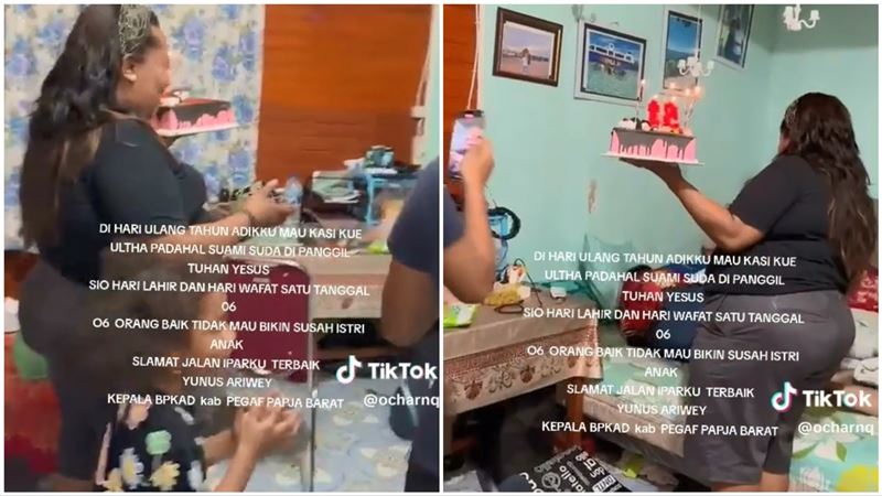 印尼人妻帶著女兒及親友幫丈夫慶生,卻發現丈夫在睡夢中過世。(圖/翻攝自TikTak @ocharnq)